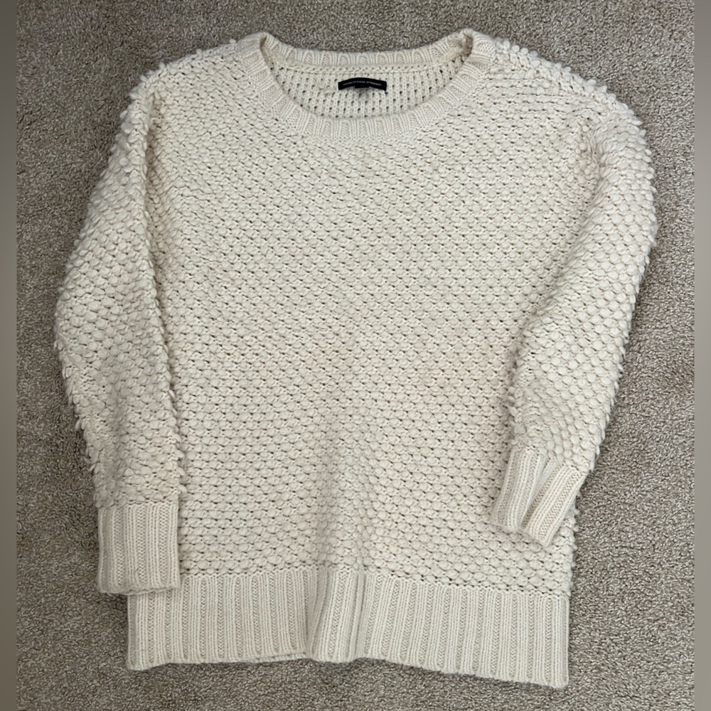 American Eagle Outfitters Cream Cable Knit Crew Sweater